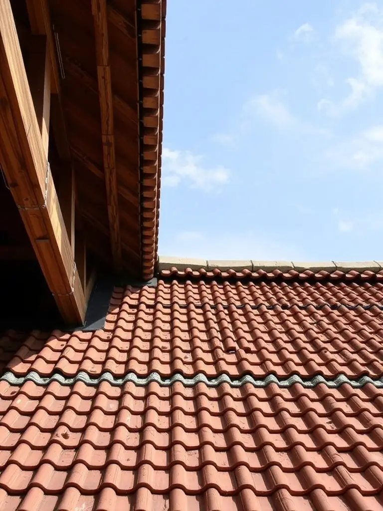 An image of the restored roof of the Abbaye, showing the new tiles and repaired structure, ensuring the building's protection from the elements.
