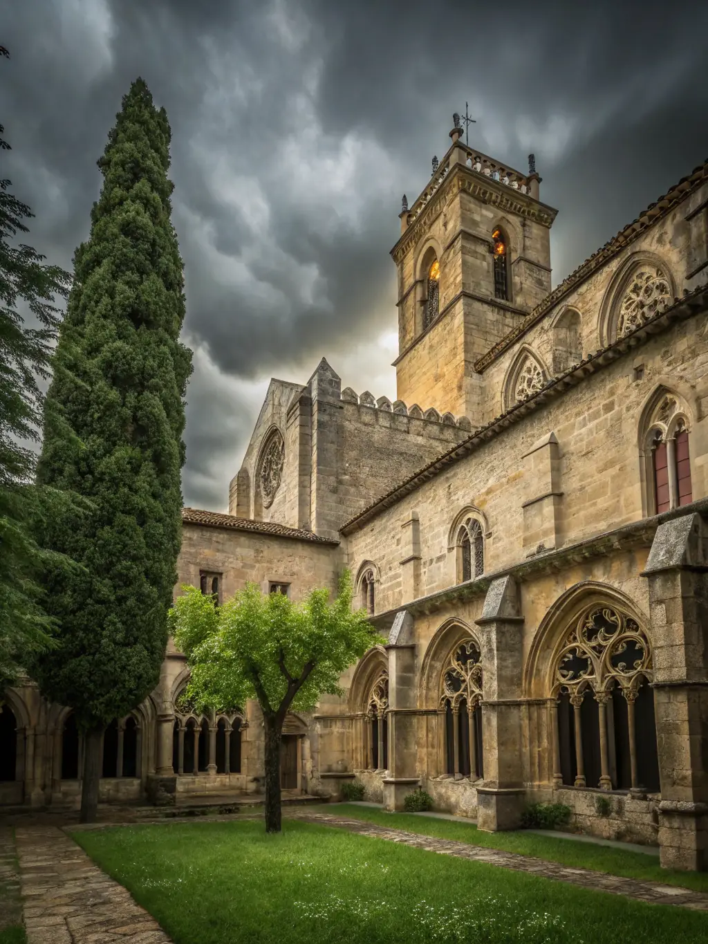 A photograph of the restored cloisters of the Abbaye, showcasing the architectural details and the peaceful atmosphere of the space.